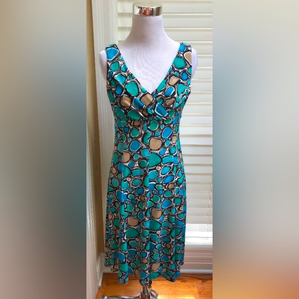 EVAN - PICONE TEAL BLUE TURQUOISE SPOTTED STONE LOOK Dress NICE! SIZE 2P
